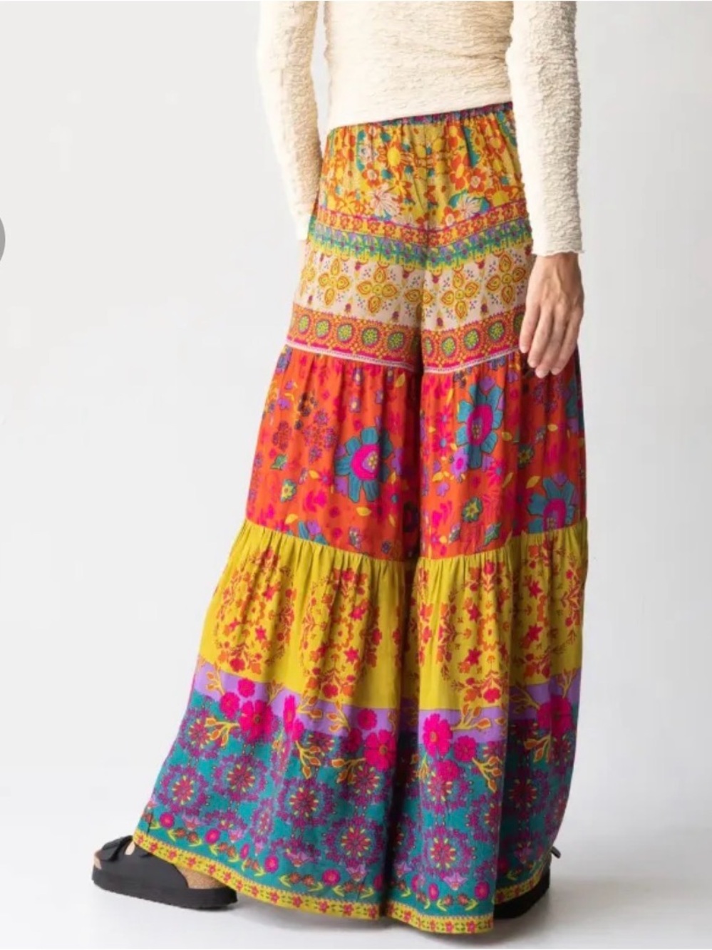 Natural Life- Bohemian Wide-Leg Floral Tiered Pants - Cream Multi - Picture 4 of 9